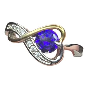 Elegant Silver and Gold Infinity Ring with   Tanzonite Gemstone & CRYSTALS